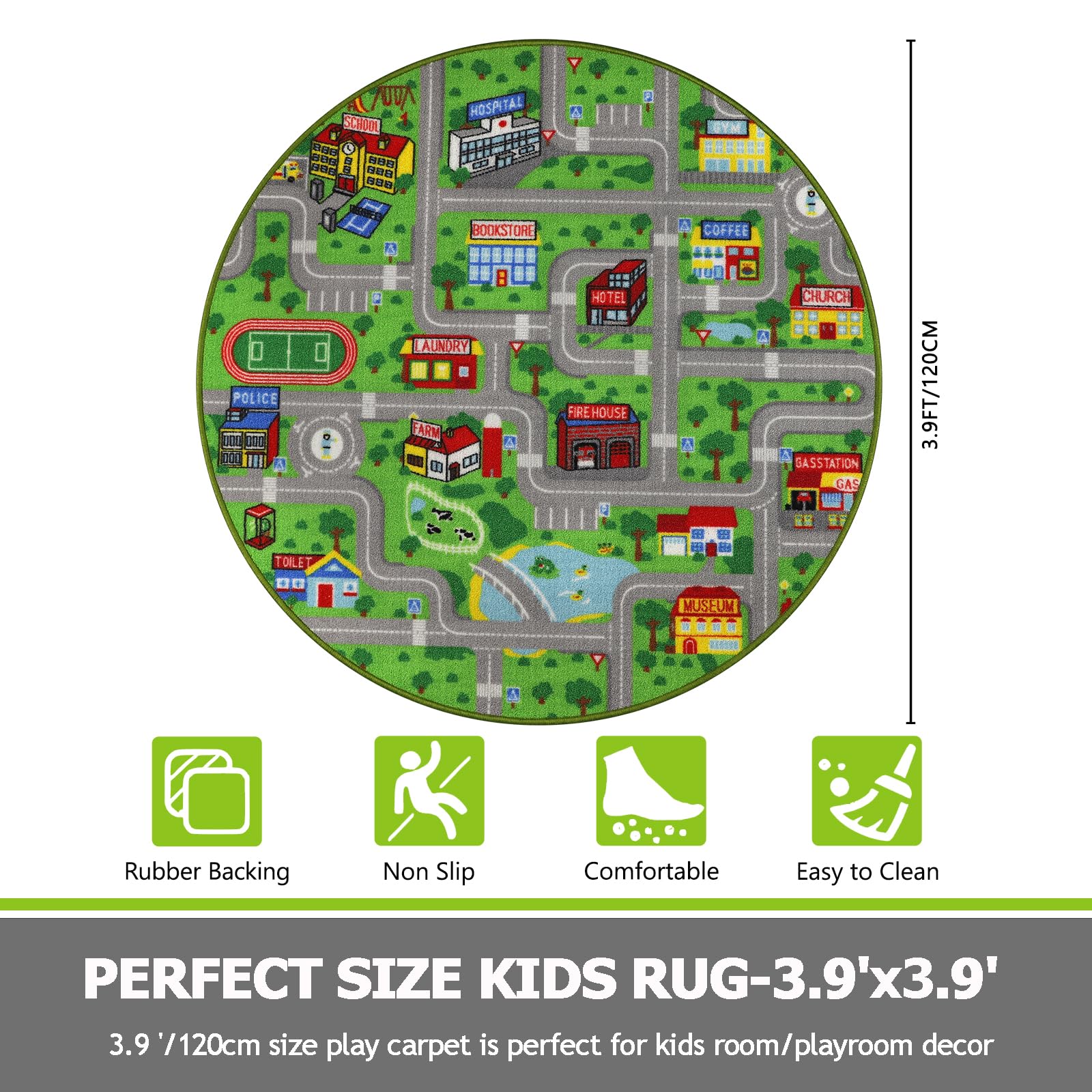 Capslpad Green Car Road Kid Rug Carpet Playmat For Playoom Traffic Road Kids Play Mat For Toddler Non Slip Washable City Map Rac
